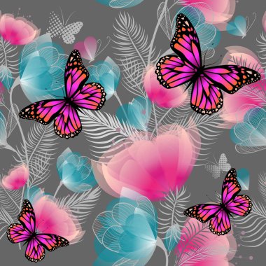 Pembe güller ve beni unutma desenli kusursuz çiçek deseni.