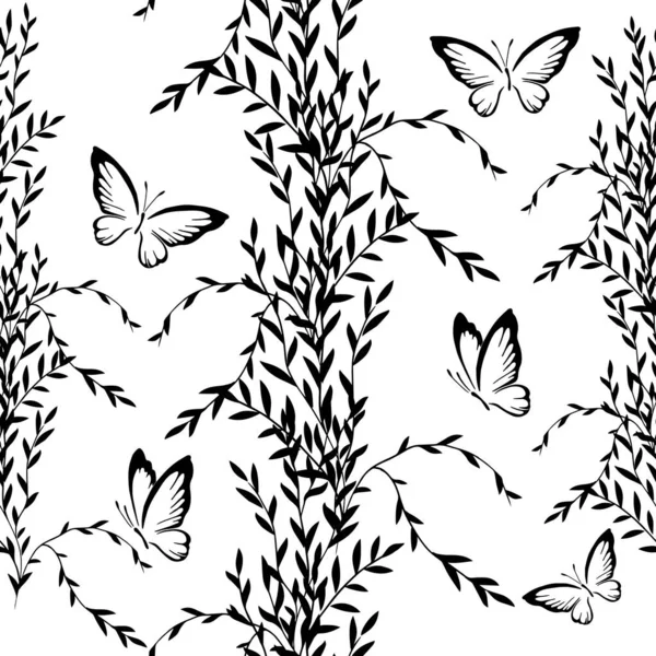 Seamless Monochrome Floral Background Vector Illustration — Stock Vector