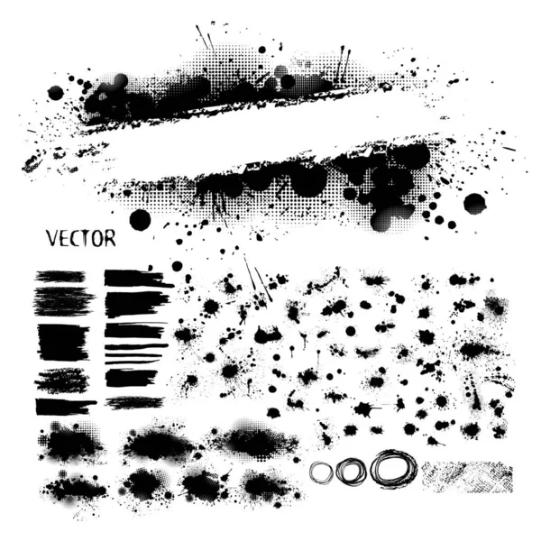 Vector Set Grunge Design Elements Brush Strokes Large Collection — Stock Vector