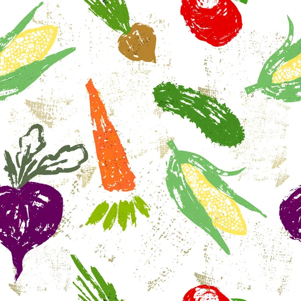 Vegetable imprint. Vegetables seamless pattern. Vector illustration — Stock Vector