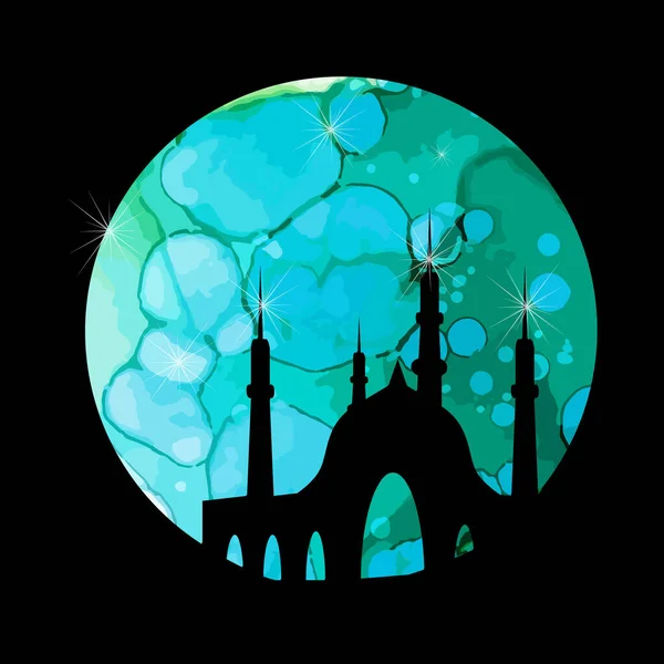 Mezquita Fondo Luna Redonda Ilustración Vectorial — Vector de stock