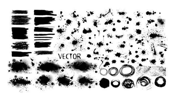 Vector Set Grunge Design Elements Brush Strokes Large Collection — Stock Vector