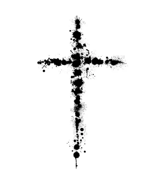 关于宗教主题的矢量横幅或插图 带有水花 水滴和题词的抽象黑色十字架 — 图库矢量图片
