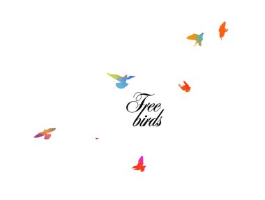 Kuş suluboya. Renkli bir kuş sürüsü. Vektör