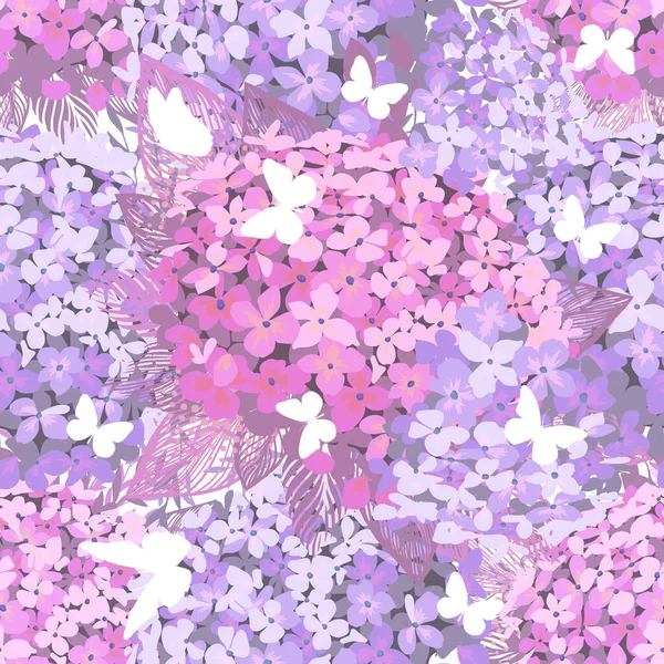 Нежный Розовый Винтажный Ботанический Бесшовный Фон Hydrangea Пионы Ботанические Векторные — стоковый вектор