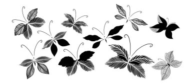 Soyut şekillendirilmiş kelebekler. Vektör illüstrasyonu