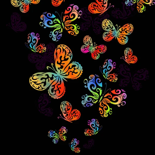 Viele fliegende Schmetterlinge. Gemischte Medien. Vektorillustration — Stockvektor
