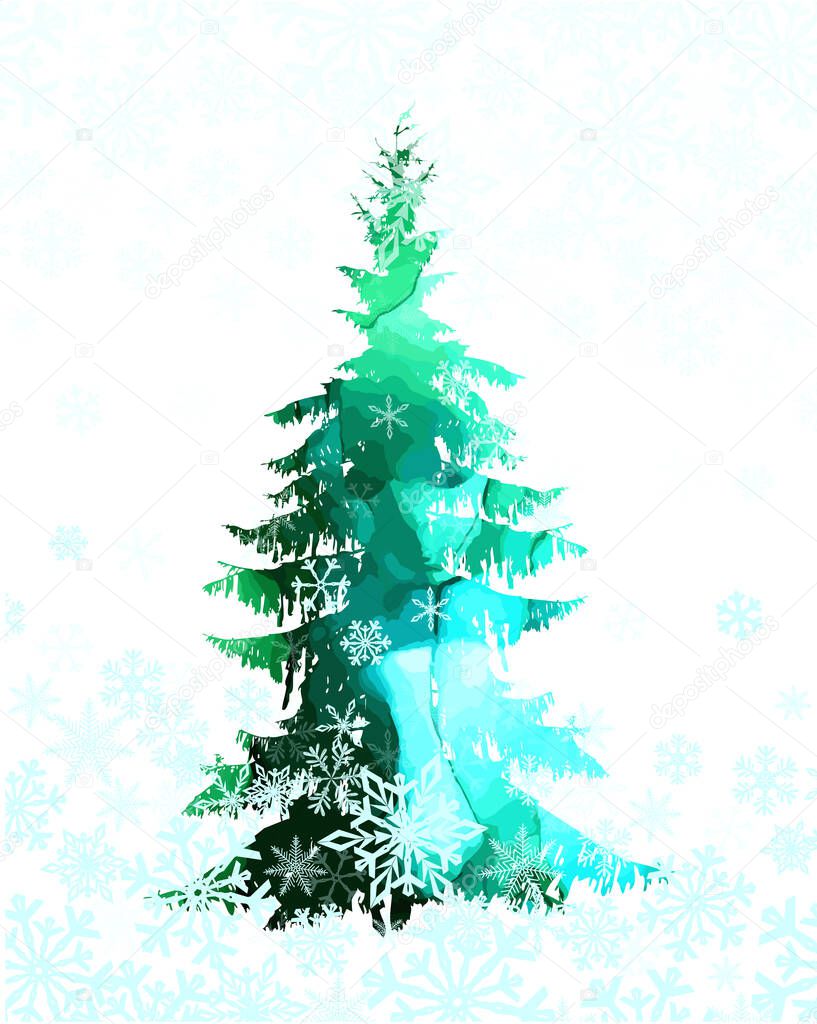 Watercolor scenic spruce. Christmas tree. Vector illustration