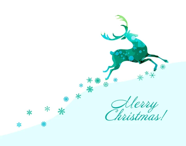 Christmas Running Deer Snowflakes Vector Illustration — Stock Vector