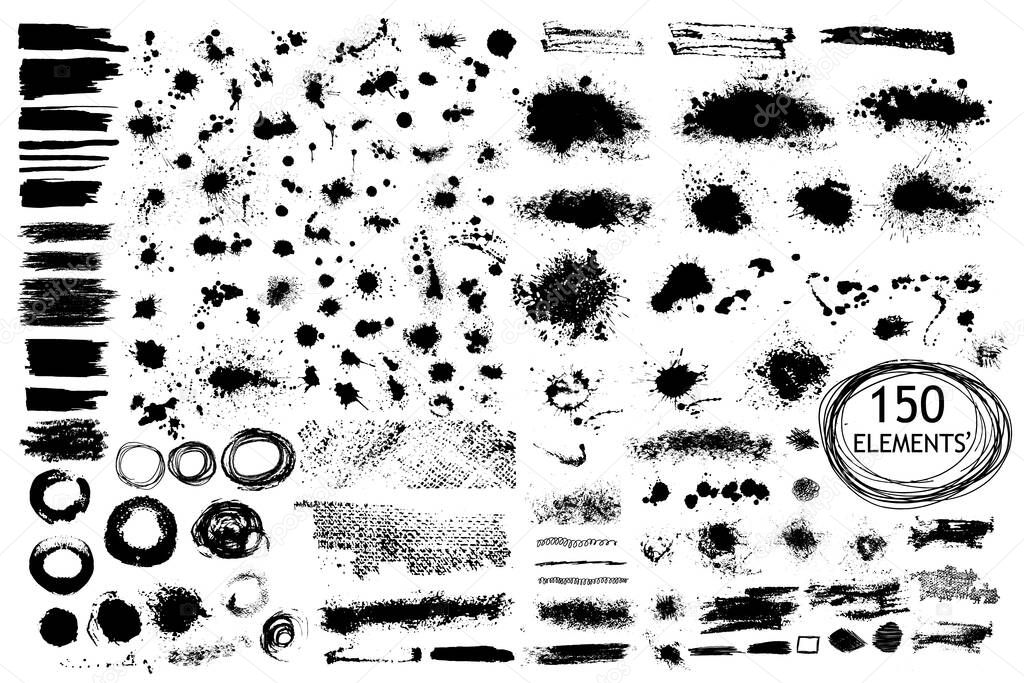 Vector Set of Grunge Design Elements. Brush Strokes. Large Collection.