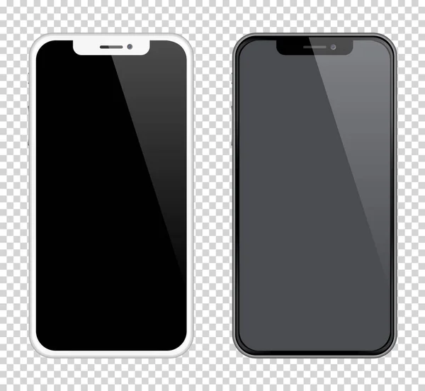 Ρεαλιστική smartphones mockups μαύρο και άσπρο χρώμα. Εικονογράφηση διάνυσμα απόθεμα για εκτύπωση διαφημιστικών, στοιχείο Ιστού. Εφαρμογή κοροϊδεύω. App — Διανυσματικό Αρχείο