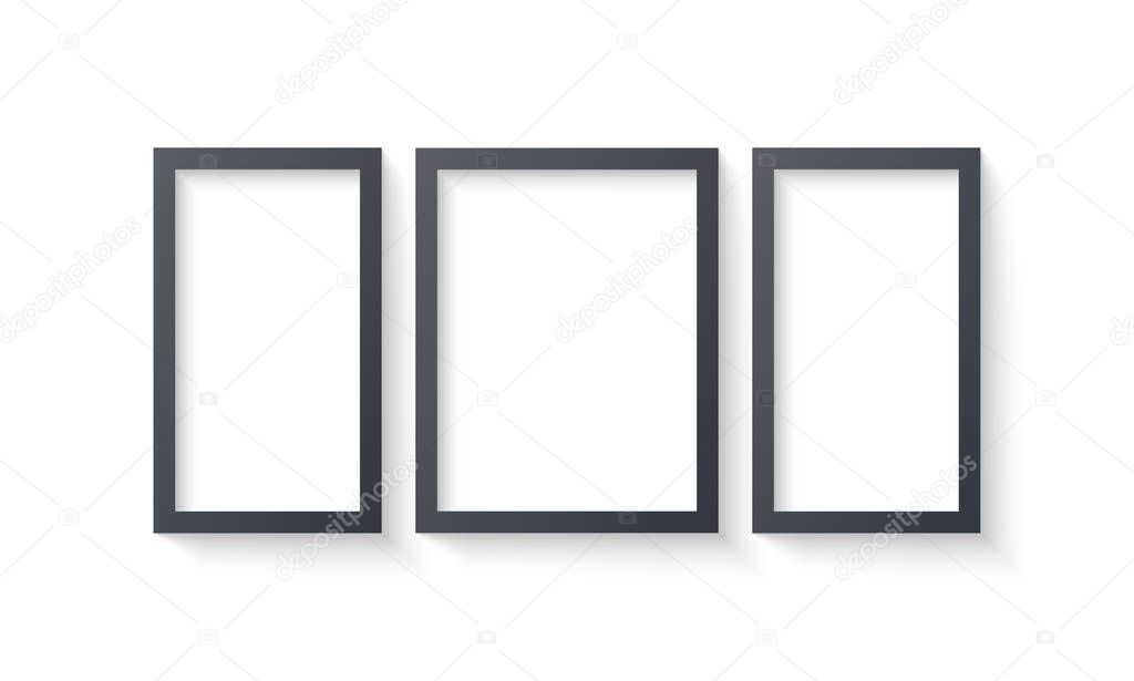 Wall picture frame templates isolated on white background. Blank photo frames with shadow and borders and shadow vector illustration. Empty frame for photo or image picture in museum