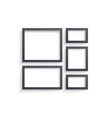 Duvar resim çerçeve şablon beyaz arka plan üzerinde izole. İç tasarım. Gölge ve kenarlık ve gölge vektör çizim içeren boş fotoğraf çerçeveleri. Fotoğraf veya görüntü resim Müzesi için boş çerçeve