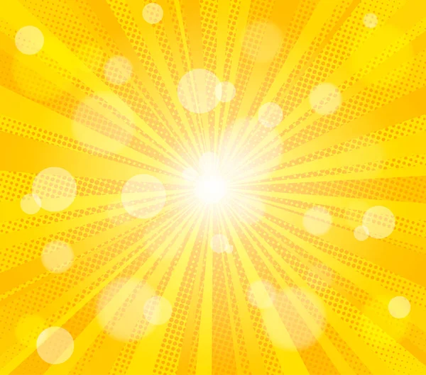 Cómic amarillo sol rayos fondo pop arte retro vector ilustración kitsch dibujo . — Vector de stock