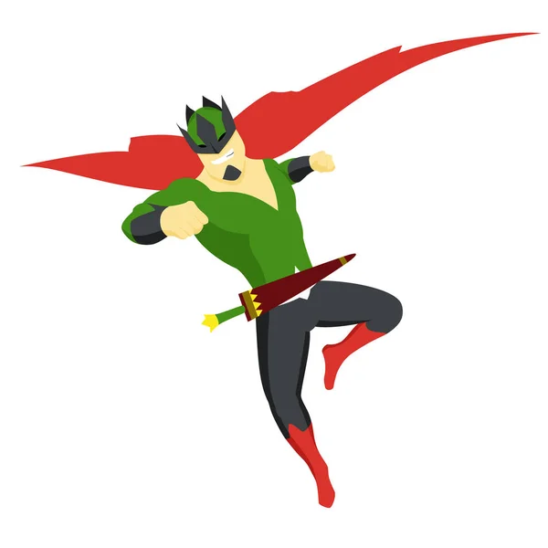 超级英雄国王行动图标在卡通色风格跳跃姿势矢量插图. — 图库矢量图片