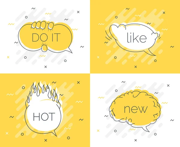 Quick Tips badge with speech bubble new brain, do it, like, hot. Trendy flat vector on yellow background. Smart concept vector illustration. — Stock Vector