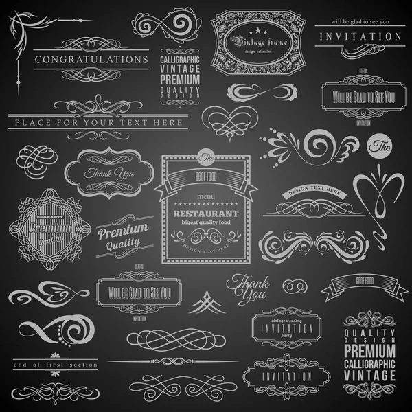 Set of Vintage Decorations Elements.Flourishes Calligraphic Ornaments and Frames with place for your text. Retro Style Design Collection for Invitations, Banners, Posters, Badges, Logotypes. — Stock Vector