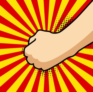 Pop sanat çizgi film çizgi roman poster yumruk ve patlama balon komik arka plan üzerinde.