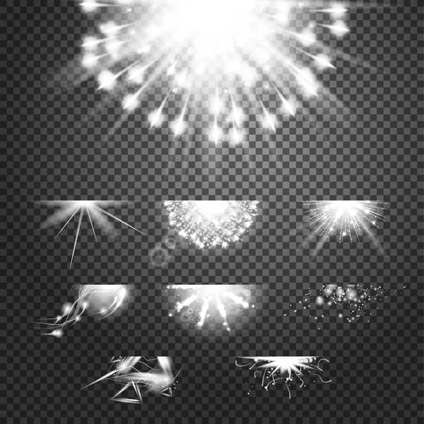 Glint efecto gloria. Simple vector blanco y soles brillantes sobre fondo transparente — Vector de stock