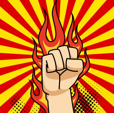 Pop sanat çizgi film çizgi roman poster yumruk ve patlama balon komik arka plan üzerinde.