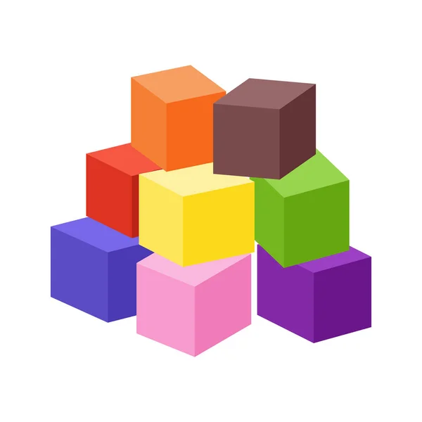 Conjunto de ladrillos de juguete colorido en blanco vector ilustración. Cubos vectoriales aislados sobre fondo blanco . — Archivo Imágenes Vectoriales
