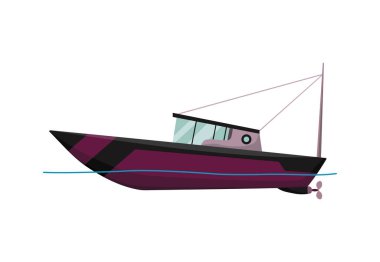 Balıkçı teknesi beyaz arka planda izole edilmiş. Ticari balıkçı gemisi, okyanus suyu için balıkçı teknesi, deniz ürünleri endüstrisi. Balıkçı teknesi