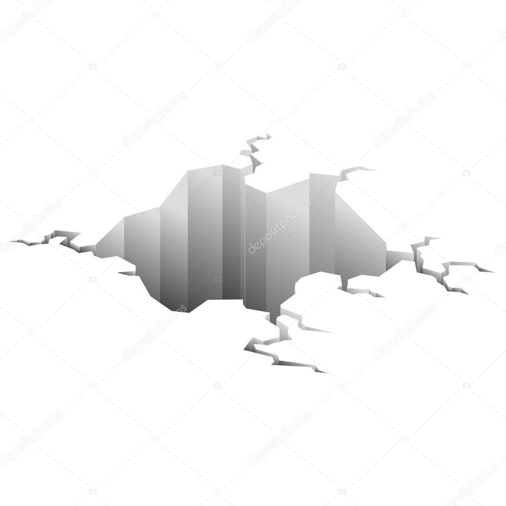 Earthquake crack. Hole in ground with cracking and earth destruction cracks isolated vector cartoon. Damage breaks surface isolated on white