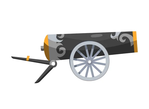 Античная пиратская пушка. Винтажный пистолет. Цветное изображение средневековой пушки для старых кораблей на белом фоне. Карикатурный стиль — стоковый вектор