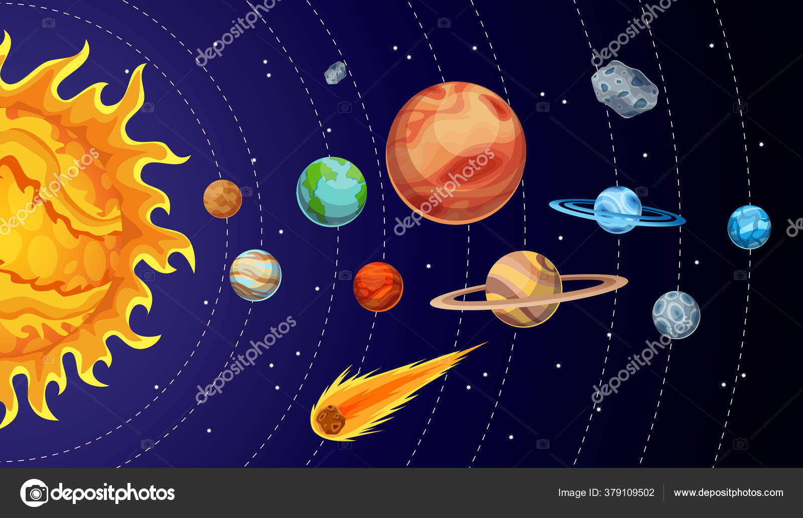 Cartoon solar system planets. Astronomical observatory small planet. Astronomy galaxy space. Sun Mercury Venus Earth Mars Jupiter Saturn Uranus Neptune Comet Asteroid. Orbits rotation Stock Vector Image by ©Designer_things #379109502 Cartoon solar system planets. Astronomical observatory small planet. Astronomy galaxy space. Sun Mercury Venus Earth Mars Jupiter Saturn Uranus Neptune Comet Asteroid. Orbits rotation Stock Vector Image by ©Designer_things #379109502