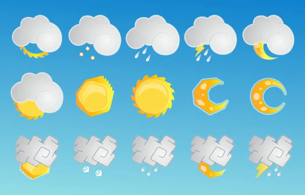 Set di icone meteo moderne. Raccolta vettoriale dei simboli dei segni delle previsioni meteo — Vettoriale Stock