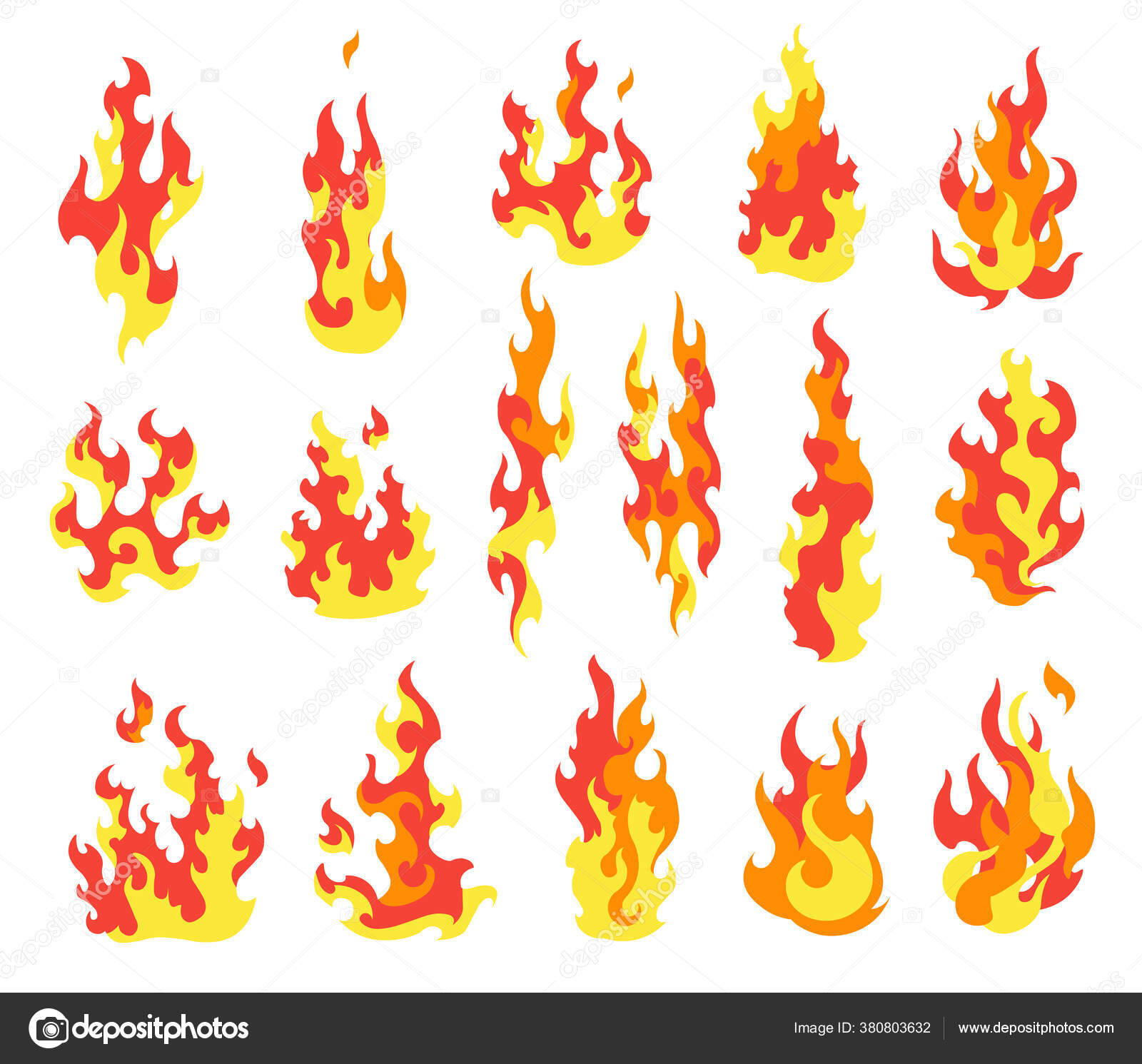 Ícone de chama de fogueira efeito de desenho animado de chama de fogo  isolado no fundo branco