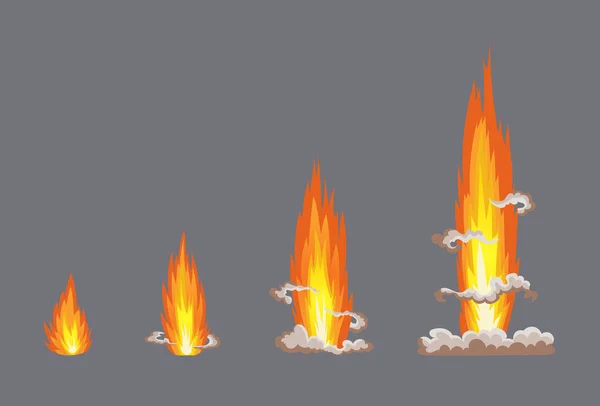 Ефект мультиплікаційного вибуху з димом. Ефект комічного буму, спалах вибуху, бомбовий комікс, векторна ілюстрація. Рамка спрайта. Анімаційні кадри для гри — стоковий вектор
