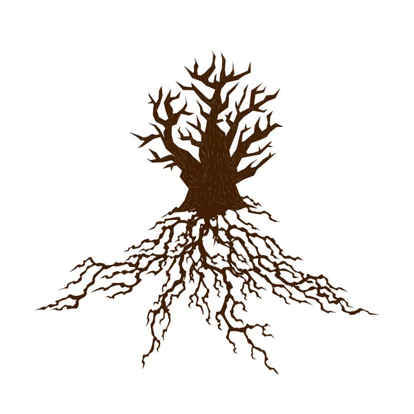 Silueta abstracta de árbol con raíz. Árbol con raíz exuberante. Plantilla de diseño de identidad de marca corporativa — Vector de stock