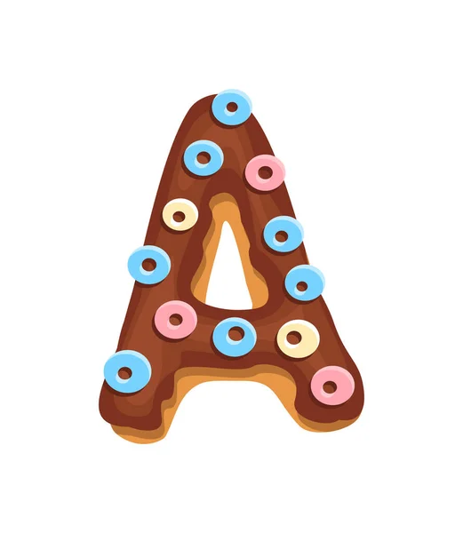 Schrift Cartoon-Cookies. Vektor-Buchstabenbacken in farbiger Glasur. Kreatives Lebkuchen-Typografie-Design. Kindheitssüßer Donut. Buchstabe A — Stockvektor