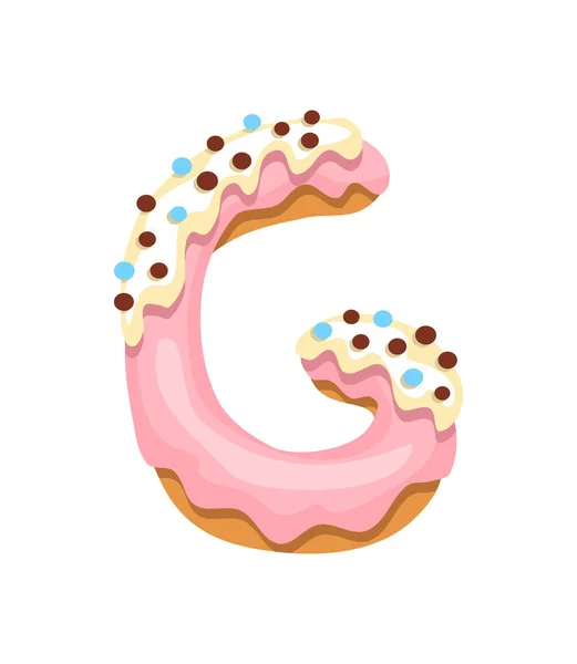 Schrift Cartoon-Cookies. Vektor-Buchstabenbacken in farbiger Glasur. Kreatives Lebkuchen-Typografie-Design. Kindheitssüßer Donut. Buchstabe G — Stockvektor