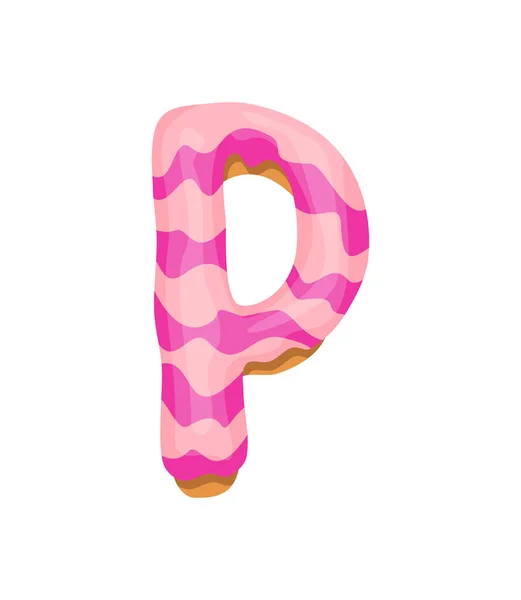 Cartoon koekjes lettertype. Vectorletter bakken in gekleurd glazuur. Creatief ontwerp voor peperkoek typografie. Een lieve donut uit je jeugd. Brief P — Stockvector