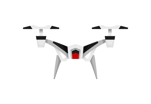 Quadrocopter drone. Vznášedlo se vznáší. Vzdušné vozidlo. Letadlo bez posádky. Moderní vzduchový tryskáč, quadrocopter na dálkovém ovládání. Plochý kreslený styl letecké kamery — Stockový vektor