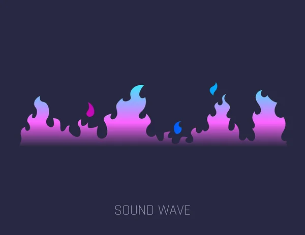 Ateş müziği ses dalgaları. Müzikal bar kavramı. Ses dijital dengeleyici teknolojisi, konsol paneli, müzikal nabız. Dinamik ışık akışı, neon ışık efektiyle — Stok Vektör