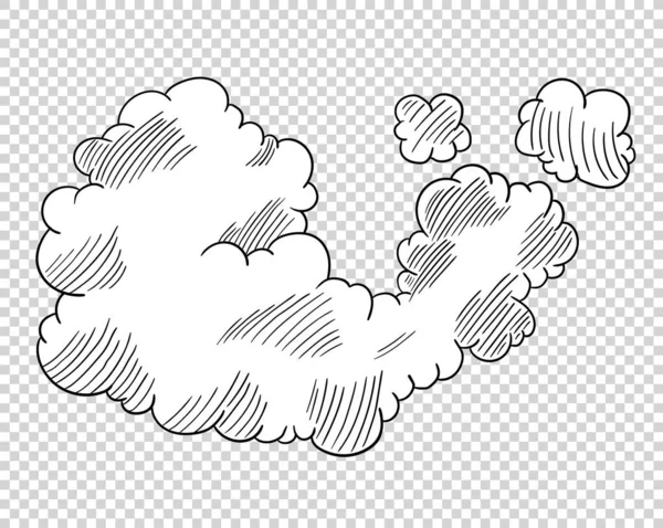 漫画風に手描きの雲。空のスケッチをかわいい。着色デザイン要素。透明背景のベクトルイラスト — ストックベクタ