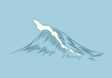 Dalgalar oyma. Pankart ve poster için deniz ve deniz dalgaları veya okyanus dalgaları. El çizimi deniz sıçraması. Retro arkaplan