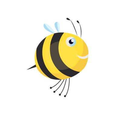 Beyazda izole edilmiş komik çizgi film böceği. Vector eşekarısı ya da arı karakteri. Mutlu hayvan. Renkli el çizimi çizimi. Düz renkli hata