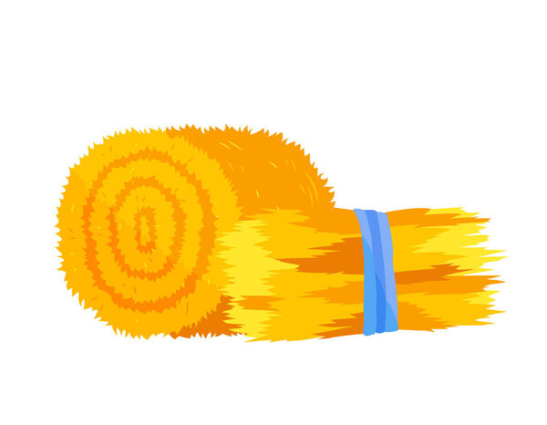 Сверток сена. Круглые тюки сена. Плоский высушенный стог сена изолирован на белом фоне. Сельское хозяйство тюк сеновал векторные иллюстрации, стог сена, сена