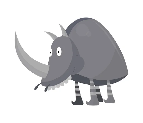 Inseto engraçado dos desenhos animados isolado no branco. Caráter de besouro Vector Rhinoceros. Um animal feliz. Ilustração colorida desenhada à mão. bug colorido plana — Vetor de Stock
