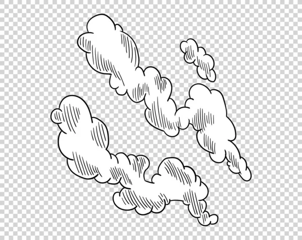 Hand dras moln i tecknad stil. En skiss av Doodle sky. Färgning designelement. Vektor illustration på transparent bakgrund — Stock vektor