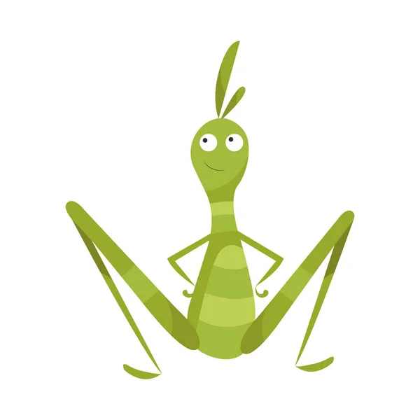 Beyazda izole edilmiş komik çizgi film böceği. Vektör çekirge karakteri. Mutlu hayvan. Renkli el çizimi çizimi. Düz renkli hata — Stok Vektör