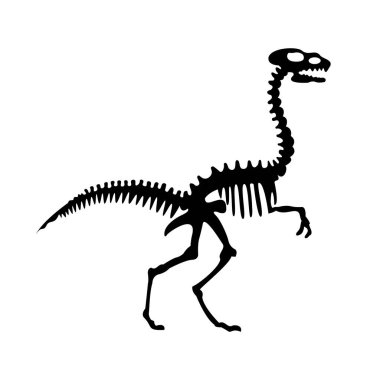 Vector silhouette of dinosaurs skeleton. Hand drawn dino skeleton. Dinosaur bones, exhibit fossils in the museum clipart