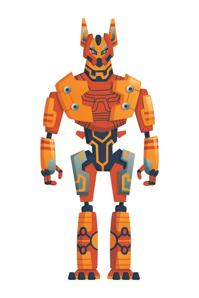 Modern robotkoncepció. Robotika és mesterséges intelligencia technológiák kiborg, katonai harci exoskeleton karakter, idegen kibernetikus harcos. Mesterséges intelligencia, idegen gép — Stock Vector