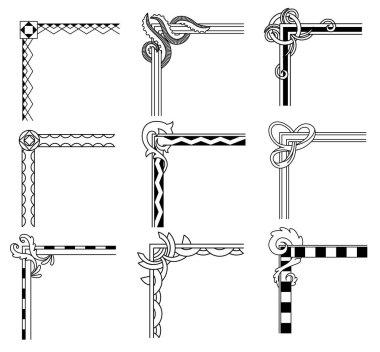 Koleksiyon tasarım köşeleri. Davetiyeler, çerçeveler, pankartlar, menüler ve etiketler için geçmişe dönük tasarım ögesi