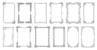 Dekoratif çerçeveler ve sınır standart dikdörtgen arkaplanlar. Eski tasarım elementleri ayarlandı. Dekoratif kaligraf çerçevesi