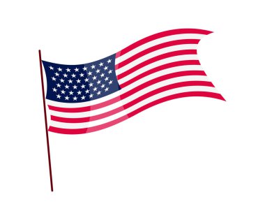 El sallayan bayrak. Beyaz arka planda Amerikan bayrağı. Ulusal bayrak sallama sembolü. Sancak tasarım ögesi